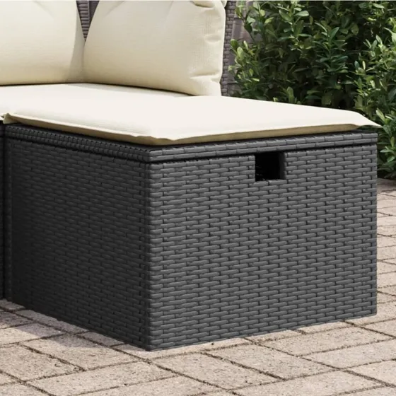 vidaXL haveskammel 55x55x37 cm polyrattan sort med hynde