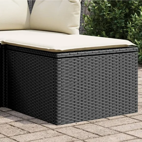 vidaXL haveskammel med hynde 55x55x37 cm polyrattan, sort
