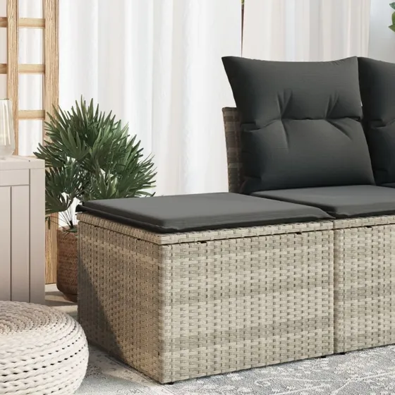 vidaXL haveskammel med hynde 55x55x37 cm polyrattan lysegrå
