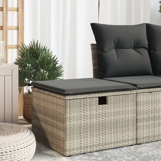 vidaXL haveskammel polyrattan 55x55x37 cm med hynde, lysegrå