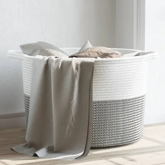 vidaXL vasketøjskurv Ø55x36 cm bomuld grå/hvid