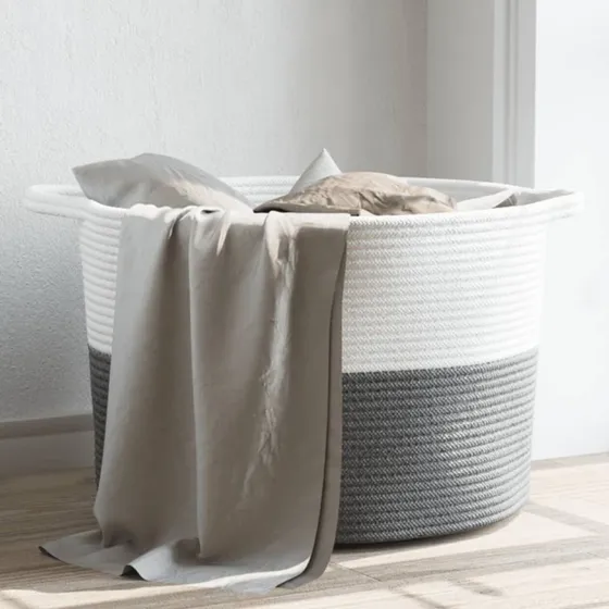 vidaXL vasketøjskurv Ø55x36 cm i bomuld, grå/hvid