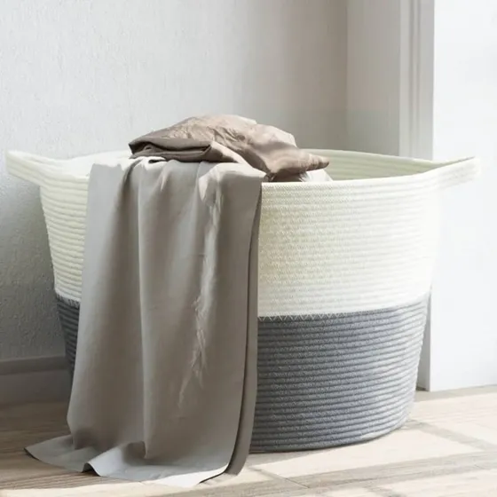 vidaXL vasketøjskurv Ø60x36 cm bomuld grå/hvid