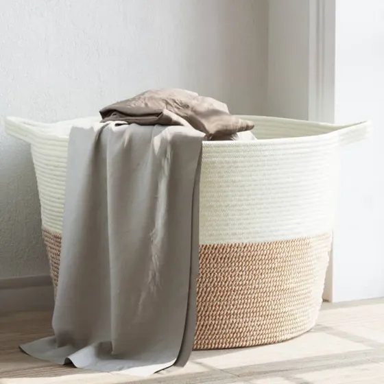 vidaXL Vasketøjskurv Ø60x36 cm bomuld brun/hvid