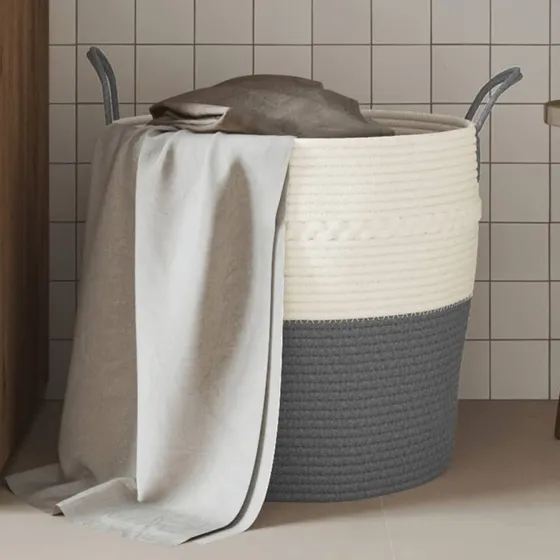 vidaXL opbevaringskurv Ø43x38 cm bomuld grå/hvid