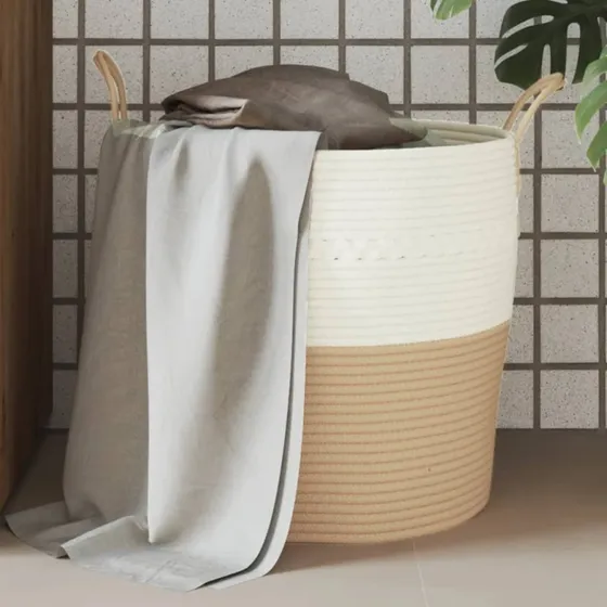 vidaXL opbevaringskurv Ø43x38 cm i bomuld - beige/hvid