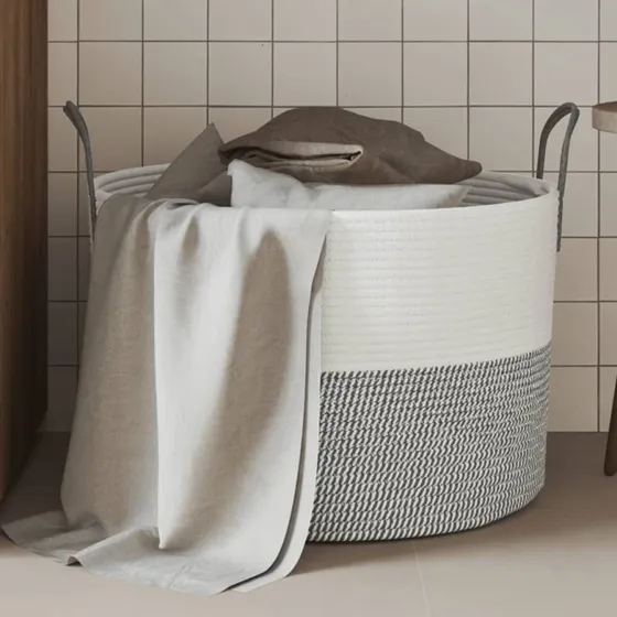 vidaXL opbevaringskurv Ø51x33 cm bomuld grå/hvid