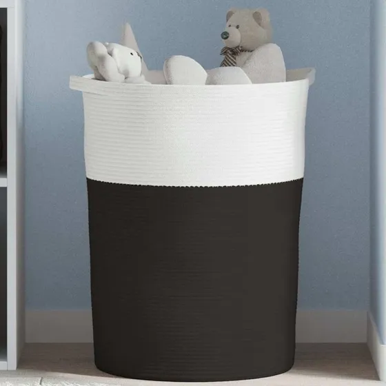 vidaXL opbevaringskurv Ø49x65 cm bomuld sort/hvid