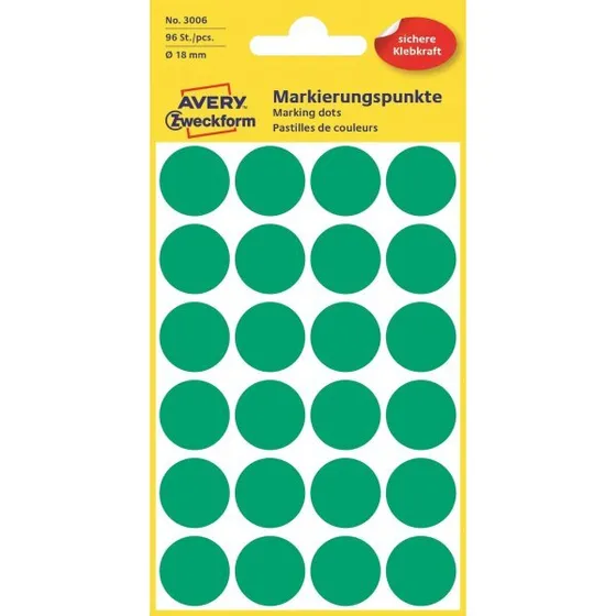 Avery etiket Ø18 mm, grøn, 96 stk