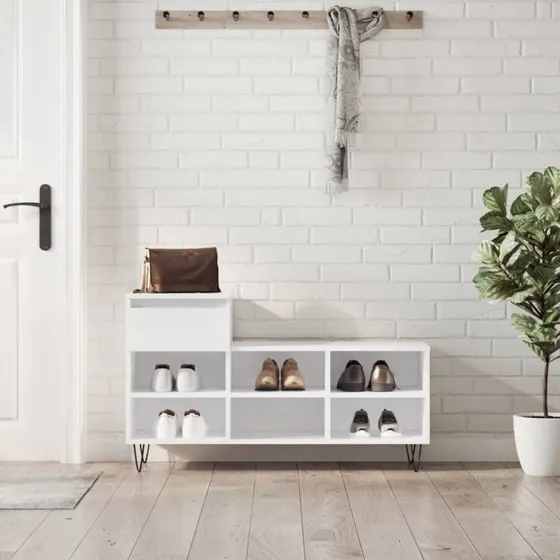 vidaXL skoreol 102x36x60 cm hvid højglans i konstrueret træ