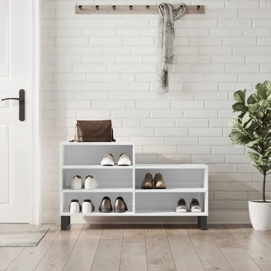 vidaXL skoreol 102x36x60 cm, konstrueret træ, hvid højglans