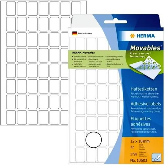 Herma etiketter aftagelige 12x18 mm, hvid – 1792