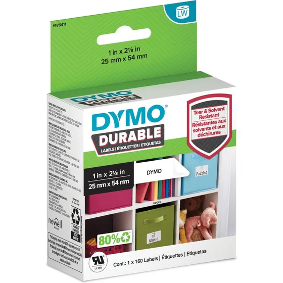 DYMO LabelWriter Durable plastetiketter 25 x 54 mm, 160 stk