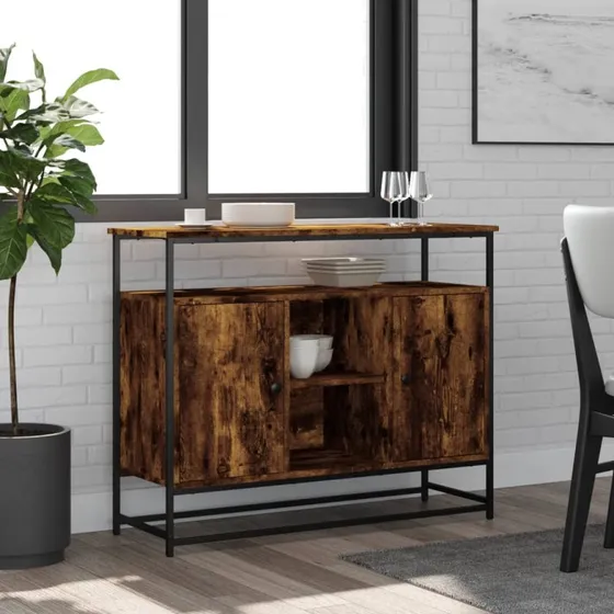 Skænk Røget Egetræ 100x35x80 cm – Sort konstrueret træ
