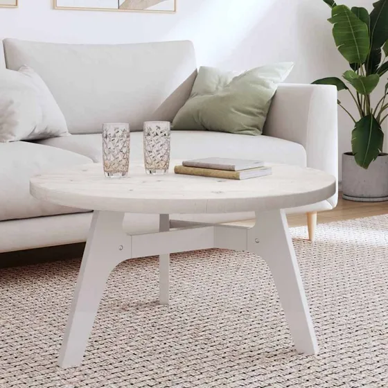 vidaXL Bordplade rund Ø80x3 cm massivt fyrretræ hvid