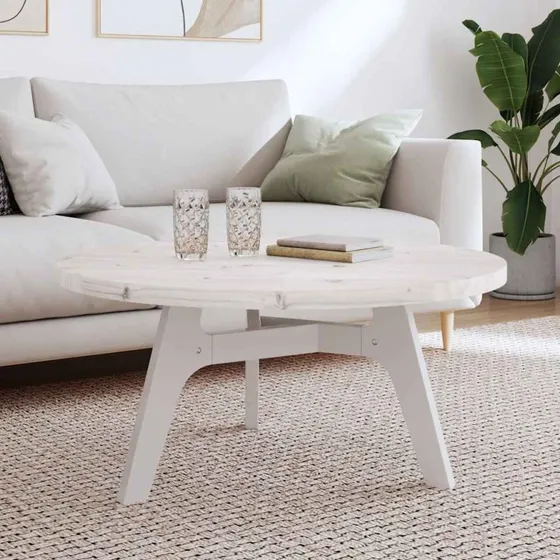 vidaXL rund bordplade Ø90x3 cm massivt fyrretræ hvid