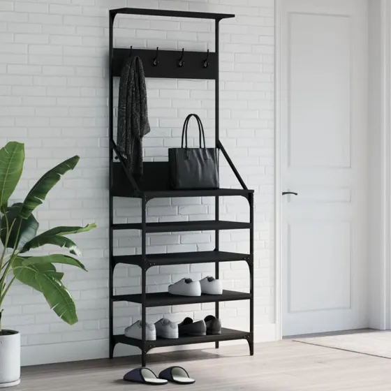 vidaXL Tøjstativ med skoopbevaring 70x34x184 cm sort