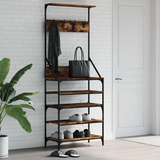 vidaXL tøjstativ med skoopbevaring 70x34x184 cm, røget eg