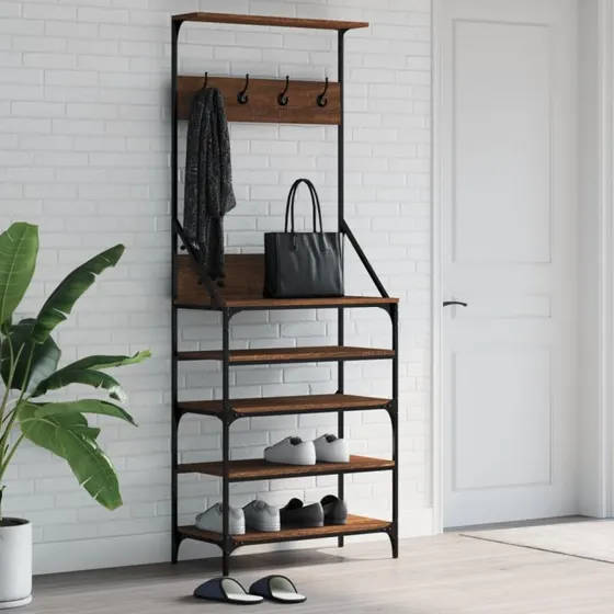 vidaXL tøjstativ med skoopbevaring 70x34x184 cm brun egetræ