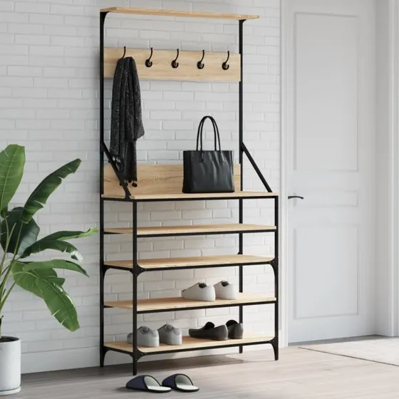vidaXL tøjstativ med skoopbevaring 90x34x184 cm Sonoma-eg