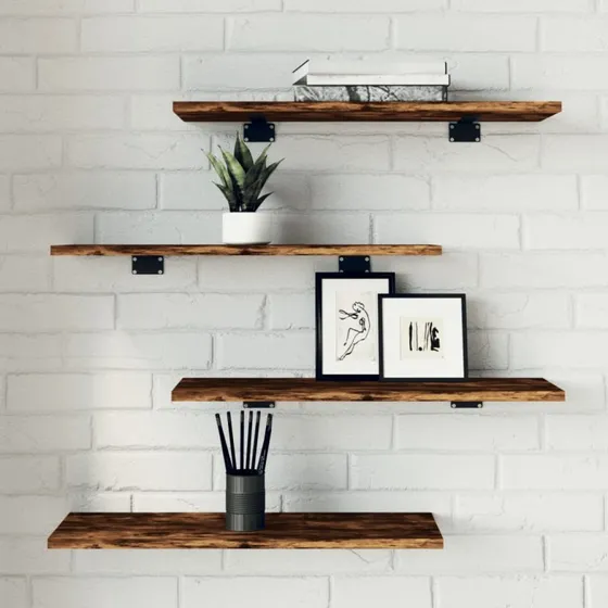 vidaXL væghylder 4 stk. 60x20x1,5 cm røget egetræ