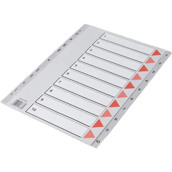 Q-Line A4 faneblade 1-10, grå kartonforblad – 20 stk
