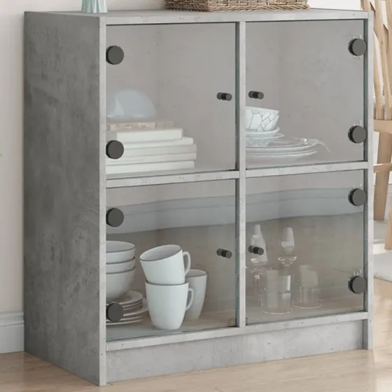 vidaXL skab med glaslåger 68x37x75,5 cm – betongrå