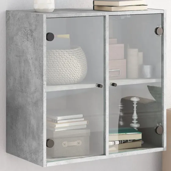 vidaXL vægskab med glaslåger 68x37x68,5 cm – betongrå