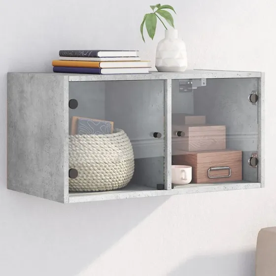 vidaXL vægskab med glaslåger 68,5x37x35 cm betongrå
