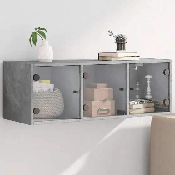 vidaXL vægskab med glaslåger 102x37x35 cm betongrå