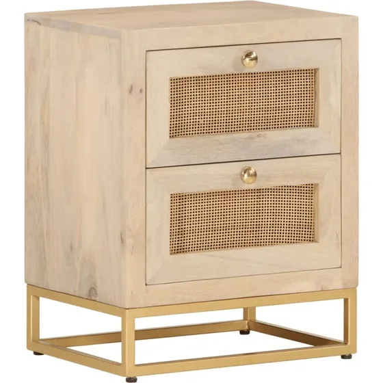 vidaXL sengebord i massivt mangotræ & jern 40x30x50 cm, 2 skuffer