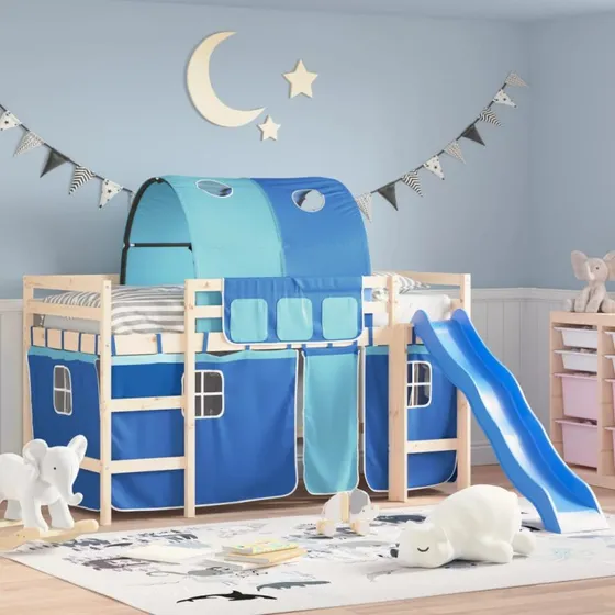 vidaXL gardiner med tunnel til højseng polyester blå