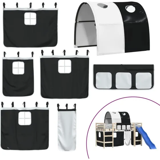 vidaXL gardiner med tunnel til højseng, polyester, hvid/sort