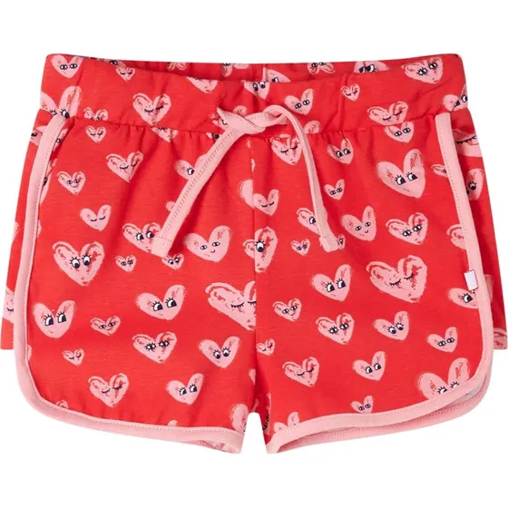 Shorts til brn str. 140 med snre - rd, hjerteprint