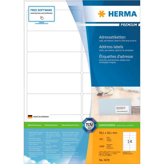 Herma Premium Etiketter 99,1x38,1 mm A4 Hvid – 1400 stk