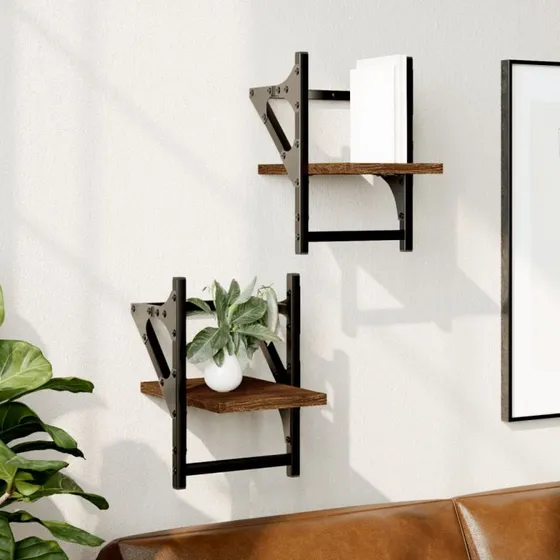 vidaXL væghylder med stænger 2 stk. 20x25x30 cm brun egetræsfarve