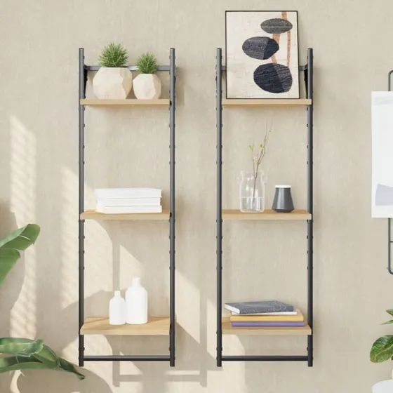 vidaXL væghylder 2 stk. med stænger, 3 hylder 30x25x100 cm sonoma-eg