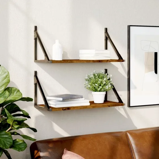 vidaXL væghylder 2 stk. 60x25x25,5 cm konstrueret træ, røget egetræ