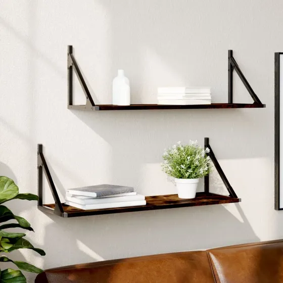vidaXL væghylder 2 stk. 80x25x25,5 cm, røget egetræ