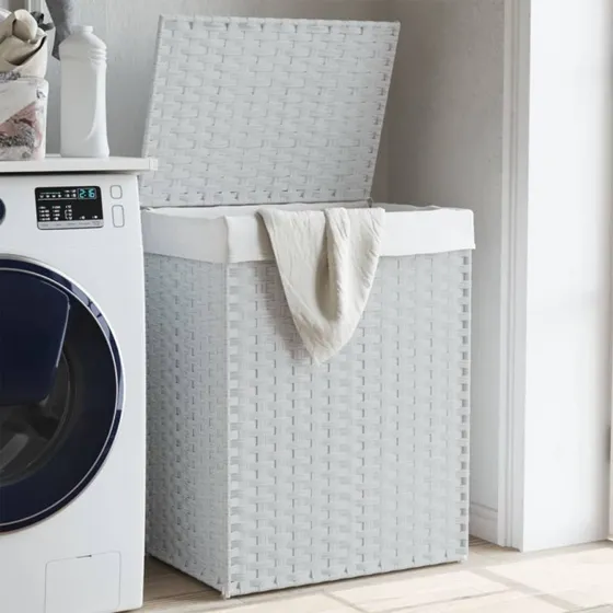 vidaXL vasketjskurv med lg 46x33x60 cm polyrattan hvid