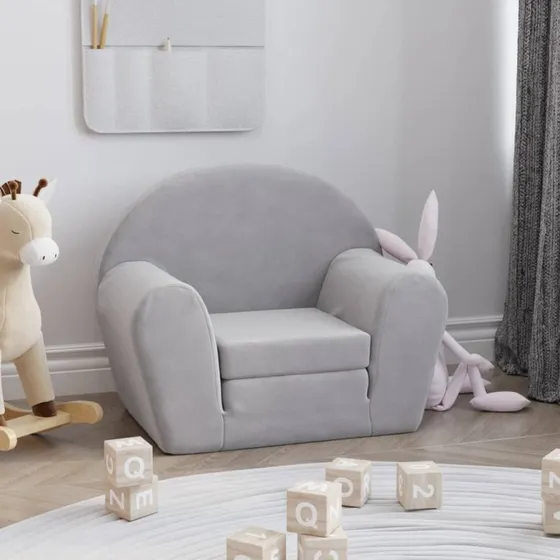 vidaXL sovesofa til børn 2-i-1 blødt plys lysegrå