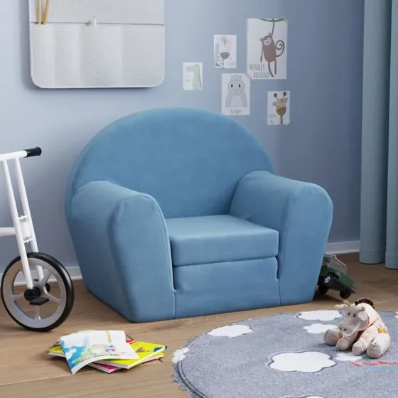 vidaXL børnesovesofa i blødt plys, blå (2-i-1)