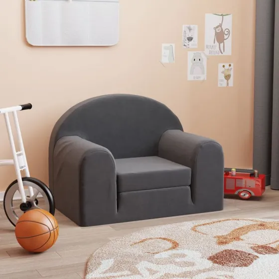vidaXL sovesofa til børn i blødt plys, antracitgrå