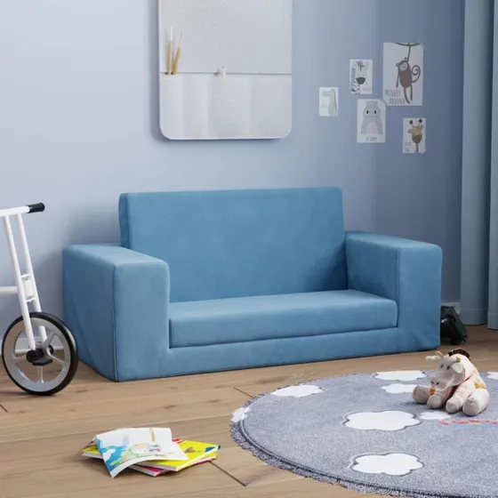 vidaXL 2-personers sovesofa til børn i blødt plys, blå