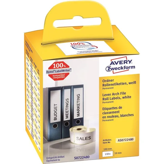 Avery AS0722480 ringbindsetiketter 190x59 mm, 110 stk/rul