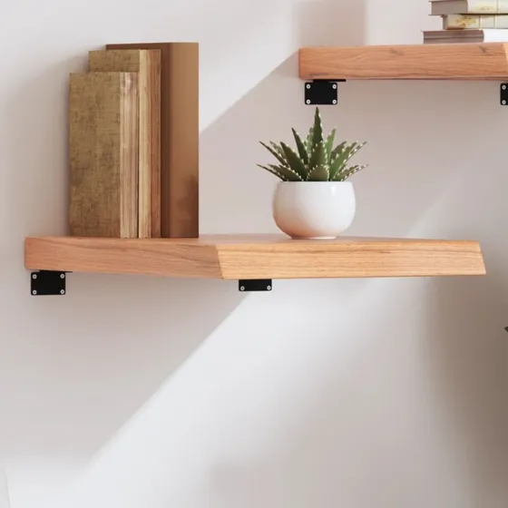 vidaXL væghylde i massivt egetræ 40x50x(2–6) cm, lysebrun