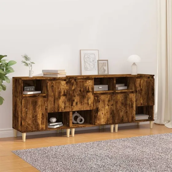 vidaXL Skænke 3 stk. 60x35x70 cm konstrueret træ, røget eg