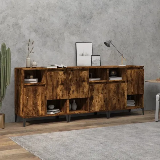 vidaXL skænk 3 stk. 60x35x70 cm konstrueret træ, røget egetræ