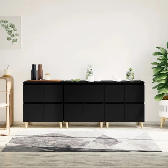 vidaXL skænke 3 stk. 60x35x70 cm sort konstrueret træ