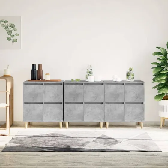 vidaXL skænk 3 stk. 60x35x70 cm konstrueret træ betongrå